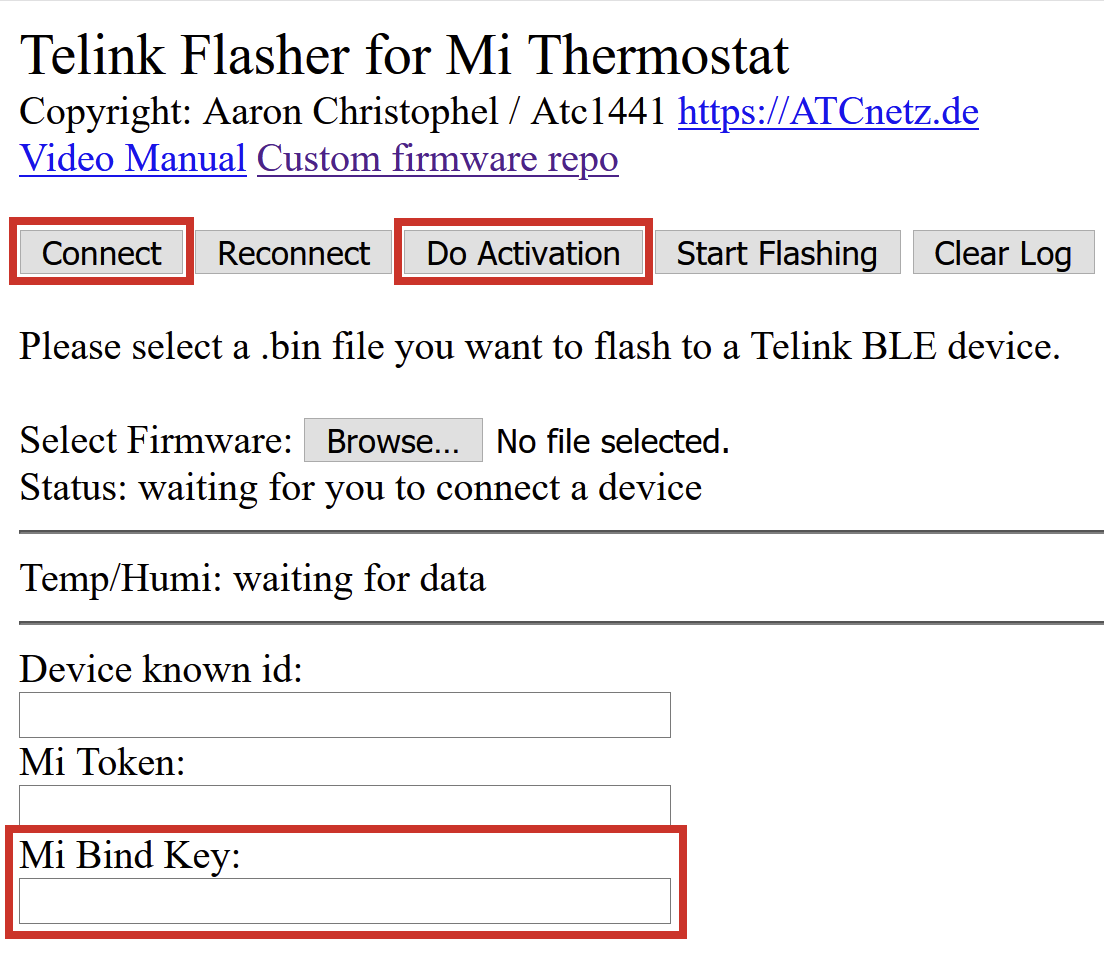 TeLink Flasher interface for retrieving the bind key